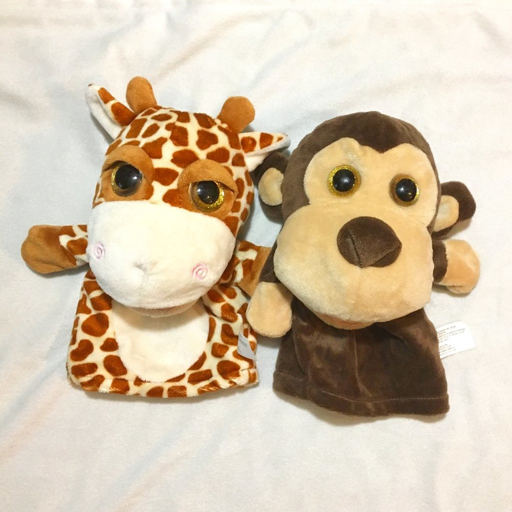 Pair of Soft Hand Puppets - Giraffe & Monkey